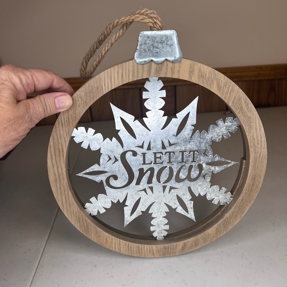 Wooden Snowflake Ornament with Silver Details